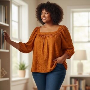 LC Lauren Conrad Squareneck‎ Orange Floral Blouse Plus 3X